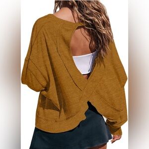 Rust Orange Long Sleeve Top with Cut Out Crop Casual Workout